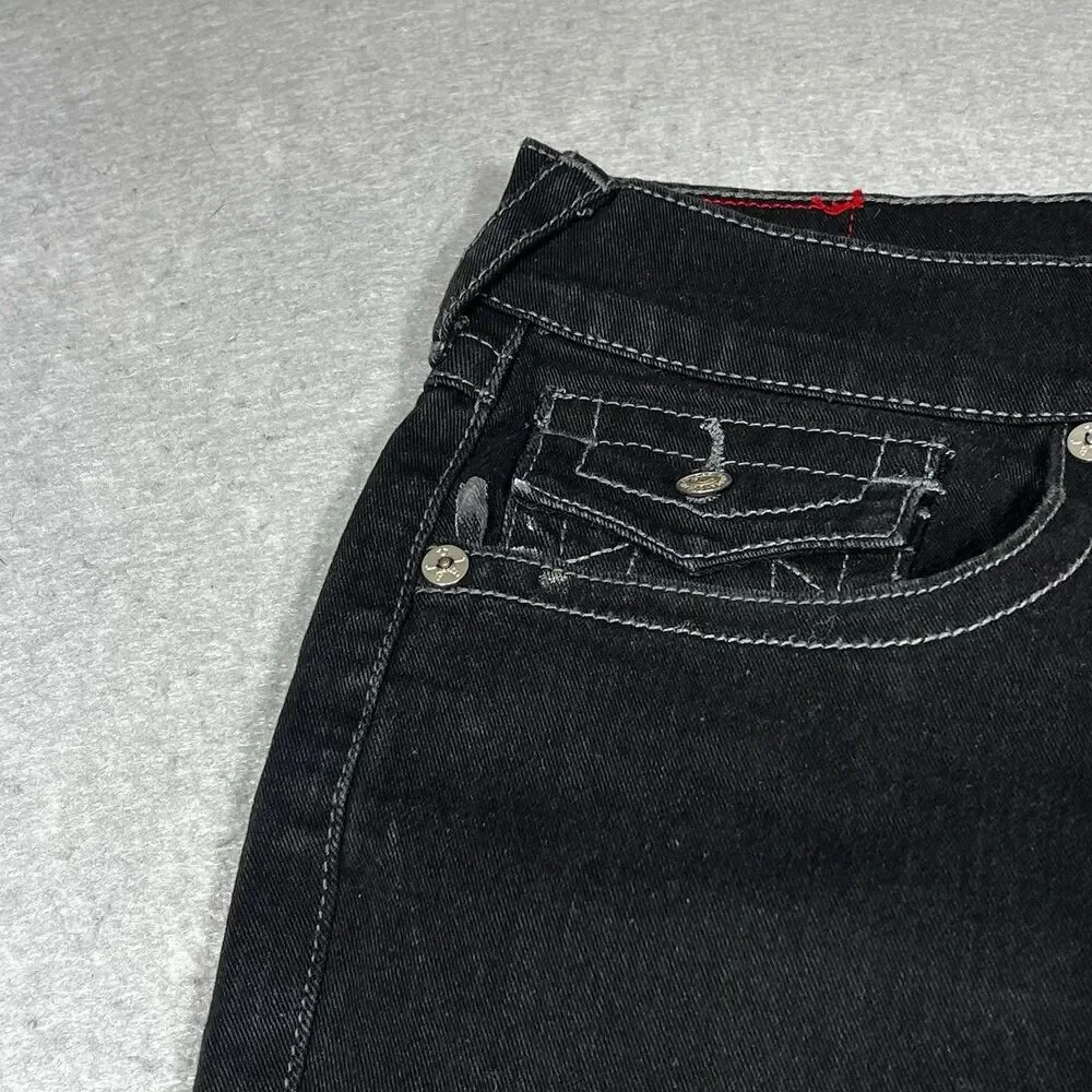 True Religion Jeans Mens Size 35 Black Ricky Straight Jeans Flap Pocket
